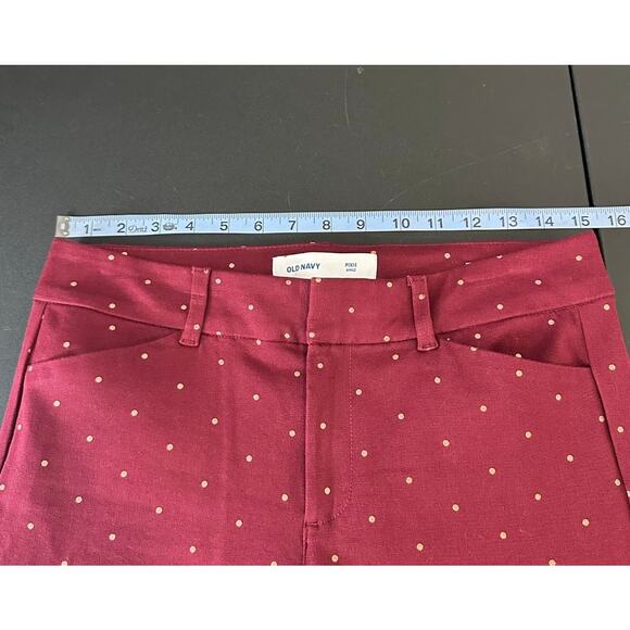 Old Navy Burgundy Rose Gold Polka Dot Mid-Rise Pixie Ankle Pants Size 4 Tall - Picture 11 of 14